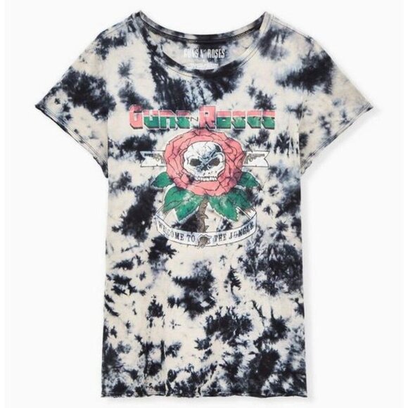 torrid Tops - Torrid Size 4 Guns and Roses Black Tie-Dye Crew Tee